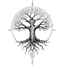 1. Central Element: YGGDRASIL (The World Tree)Position: Centered on the round of the shoulder 9 branches 3 roots tattoo design idea