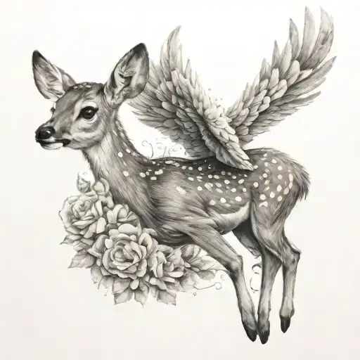 fawn with angel wings spread tattoo design idea