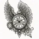 angel wings roman numeral clock tattoo design idea
