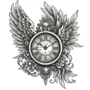 angel wings roman numeral clock tattoo design idea