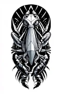 cuttlefish and mantis shrimp tattoo design featuring geometric designs like those featued on incan drawings tattoo design idea