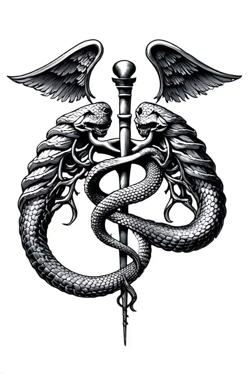 Caduceus vipers diseased lungs tattoo design idea