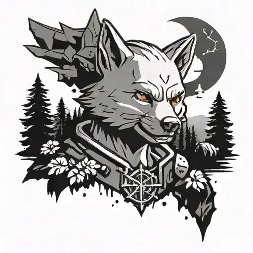 Vault Boy with witcher 3 wolf medallion tattoo design idea