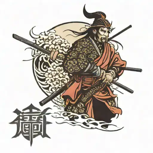 japanese samurai strength written inside tattoo design idea