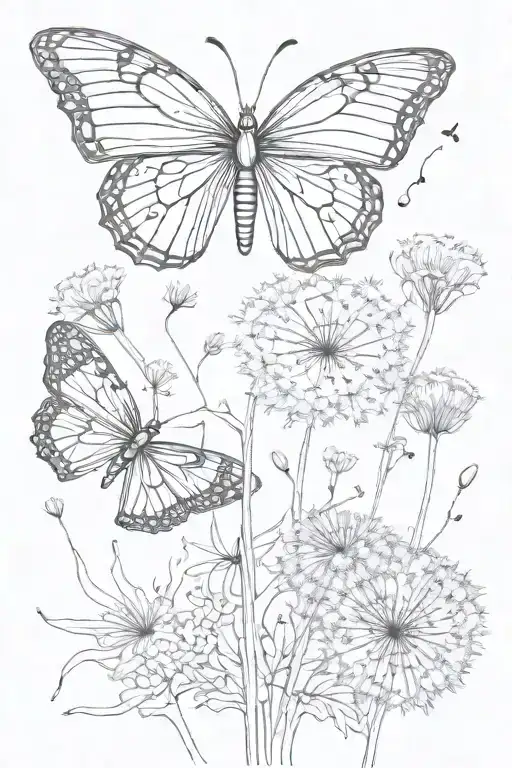 Butterfly and dandelion flower tattoo design idea