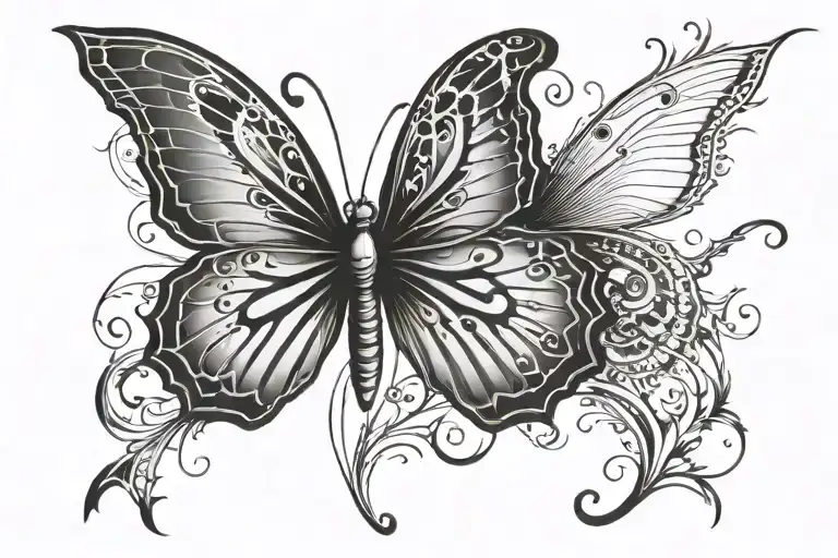 pinstripe and butterfly flying tattoo design idea
