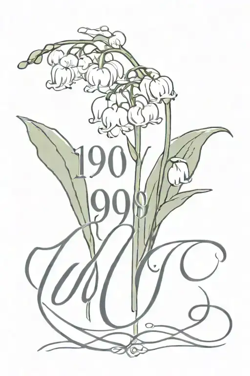 Lilly of the valley flower with "1999" script font tattoo design idea