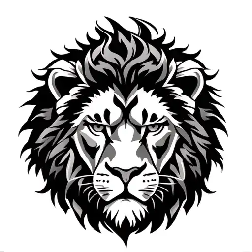 On the left breast of a lion tattoo in the Polynesian style, he looks directly with a wise vgzlyad, on the left shoulder of the Polynesian style of tattoos tattoo design idea