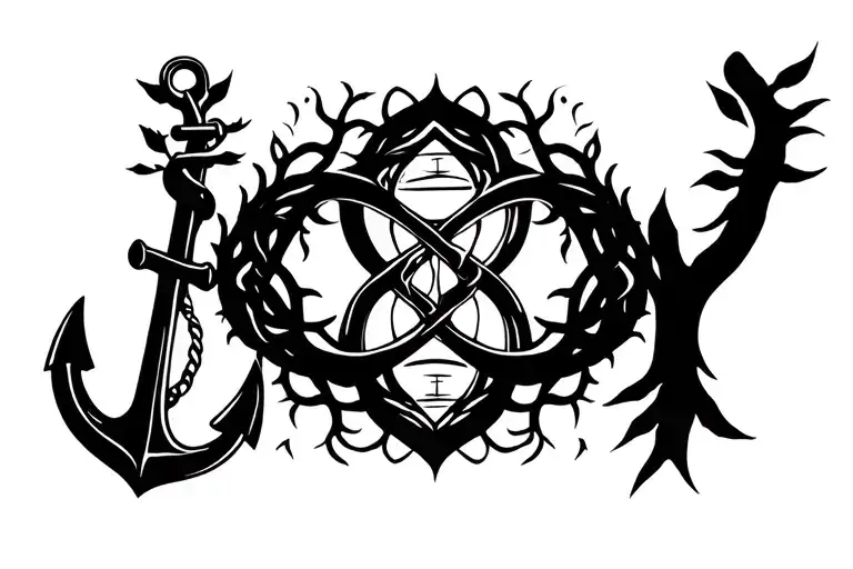 tree of life, hourglass, and celtic anchor all intertwined  tattoo design idea