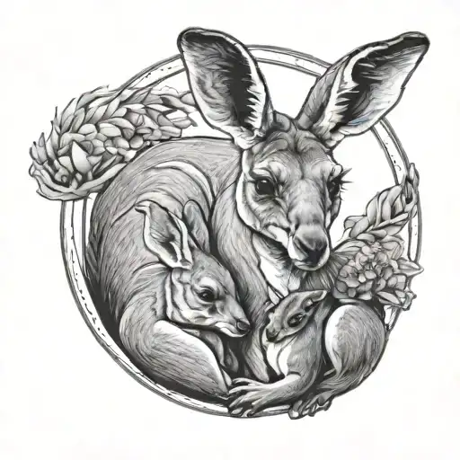 kangaroo with two babies tattoo design idea