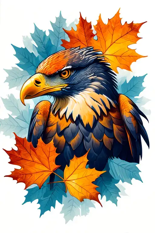 Eagle bright fall leaves tattoo design idea
