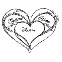 interconnected hearts with names "Neeshma" and "Aswin" incorporated, representing eternal love, care, and commitment. tattoo design idea