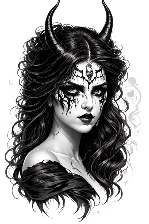 beautiful evil woman tattoo design idea