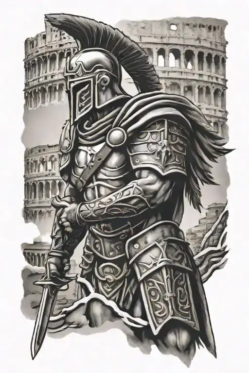 spartan warrior and colosseum  tattoo design idea