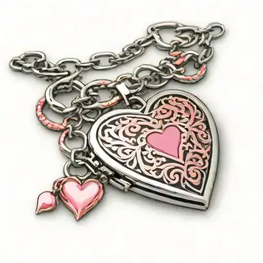 big pink heart shaped locket anklet with chain leading to crotch  tattoo design idea