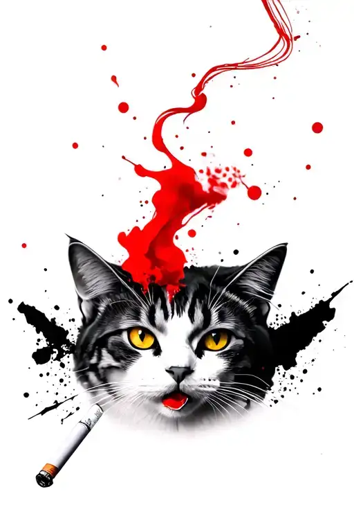 street cat face smoking cigarette tattoo design idea