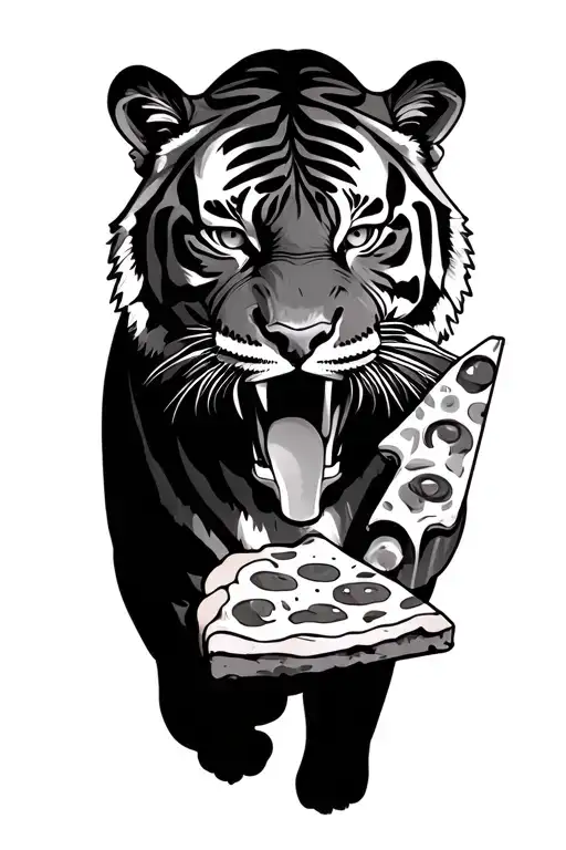 tiger eating a pizza slice tattoo design idea