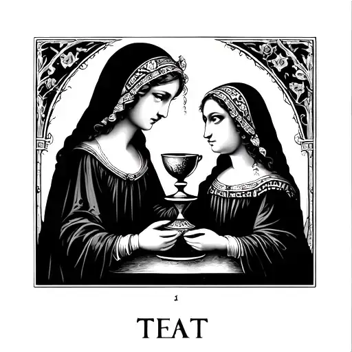 three cups tarot card featuring sisters facing each other tattoo design idea