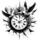 broken clock with doves flying tattoo design idea