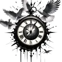 broken clock with doves flying tattoo design idea