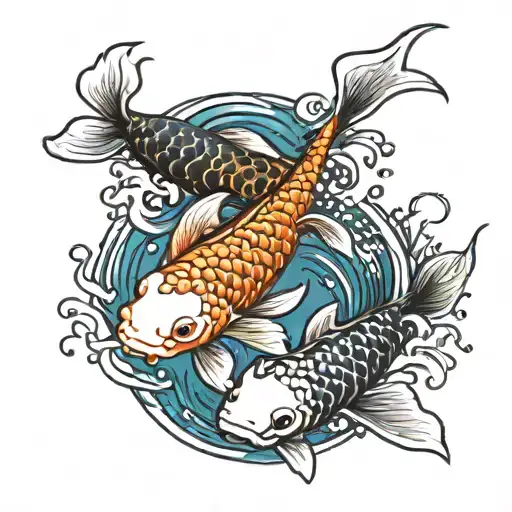 2 koi fish swimming tattoo design idea
