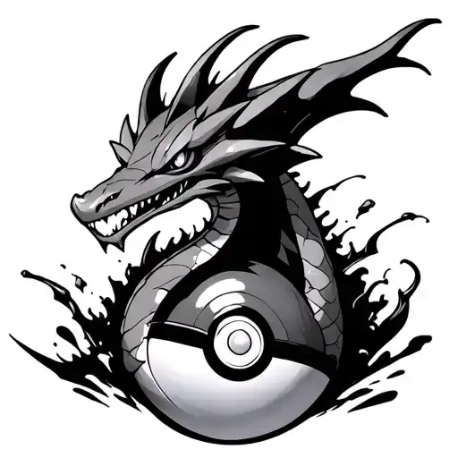 The Pokémon Gyarados emerging from a Pokeball tattoo design idea