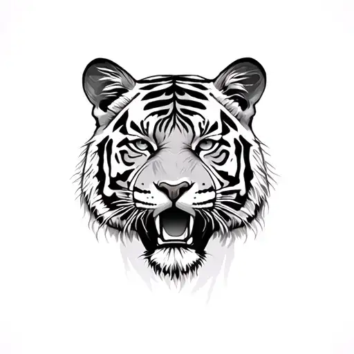Tiger face with time clock tattoo design idea