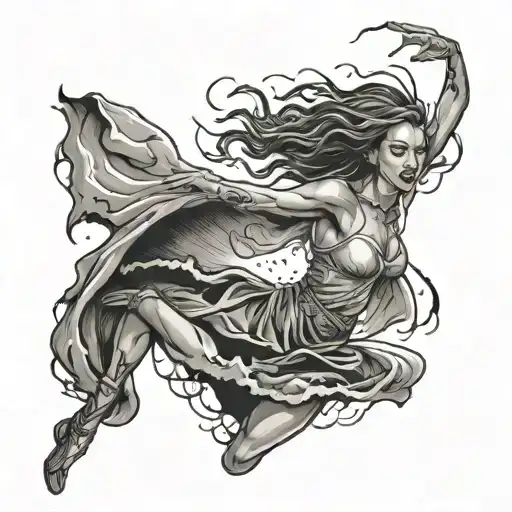 woman dancing in a lightning storm tattoo design idea