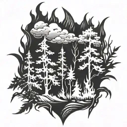 forest fire flames tattoo design idea