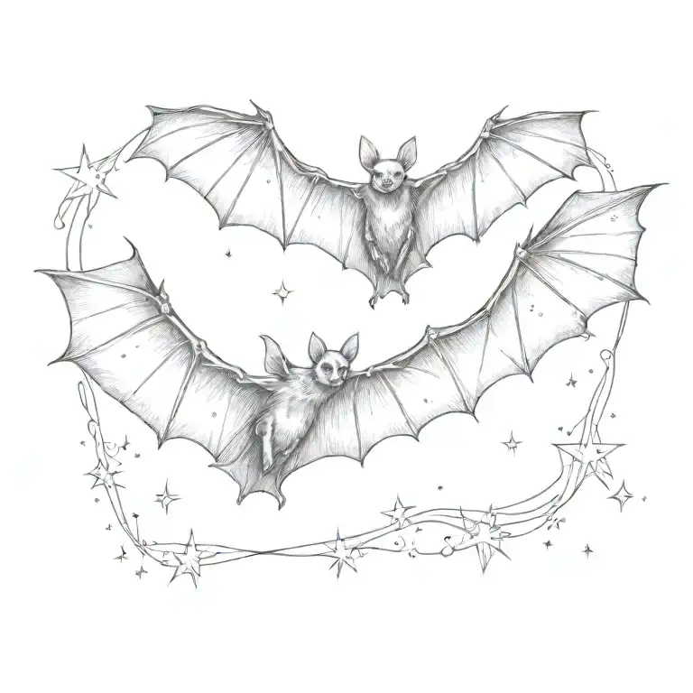 three bats flying with sparkles tattoo design idea