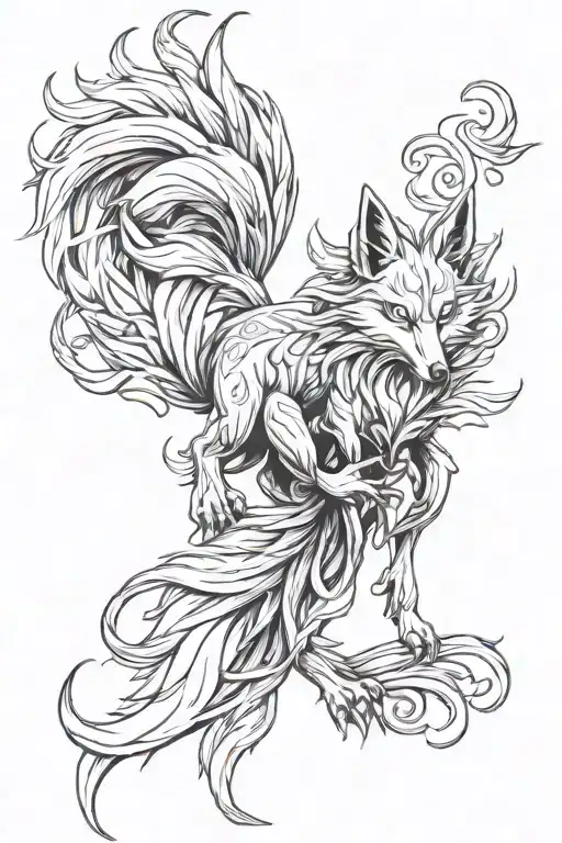 nine tails fox tattoo design idea