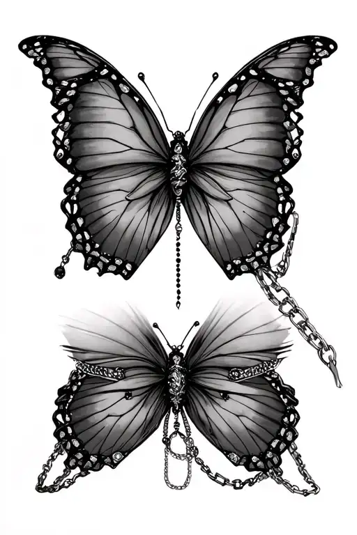butterfly kinky sub sissy collar with delicate chains tattoo design idea