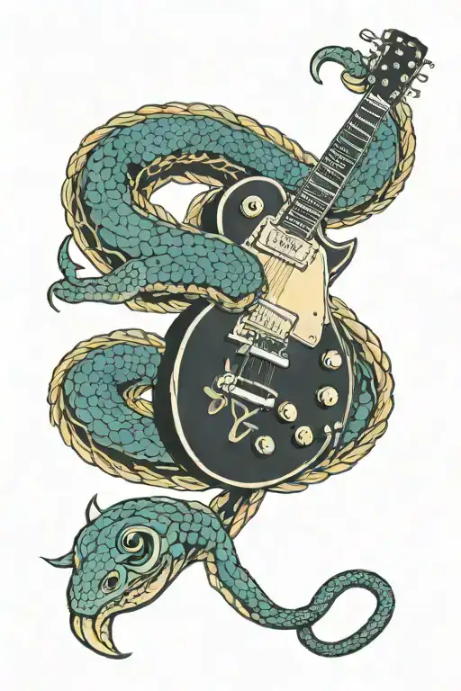snake wrapped around Les Paul guitar tattoo design idea