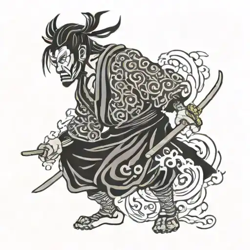 the shadow of a samurai with an oni marker tattoo design idea
