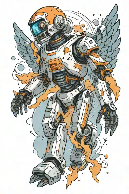 robot Icarus falling from space tattoo design idea