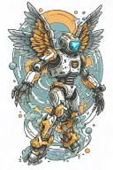 robot Icarus falling from space tattoo design idea