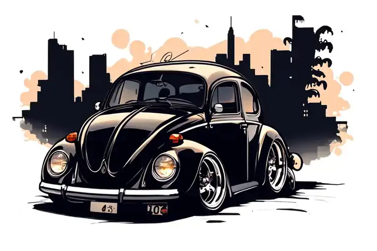 lowered volkswagen beetle tattoo design idea