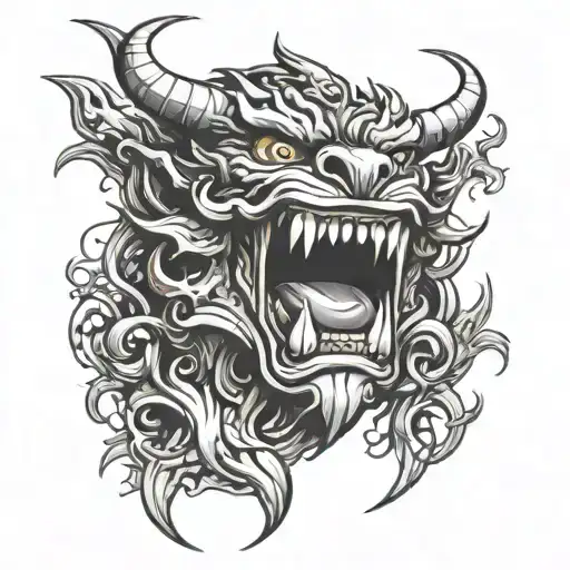 sketch on the throat symmetrically in the style of Japanese demons tattoo design idea