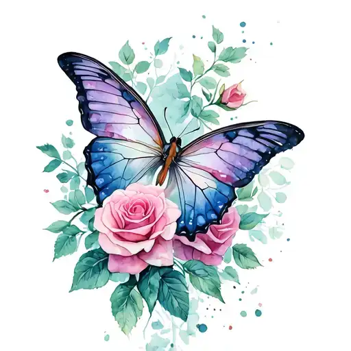 butterfly and roses wrapped tattoo design idea