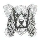 portrait of a Cavalier King Charles Spaniel with 4 additional mini paws around representing other dogs  tattoo design idea