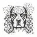 portrait of a Cavalier King Charles Spaniel with 4 additional mini paws around representing other dogs  tattoo design idea