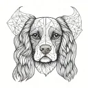 portrait of a Cavalier King Charles Spaniel with 4 additional mini paws around representing other dogs  tattoo design idea