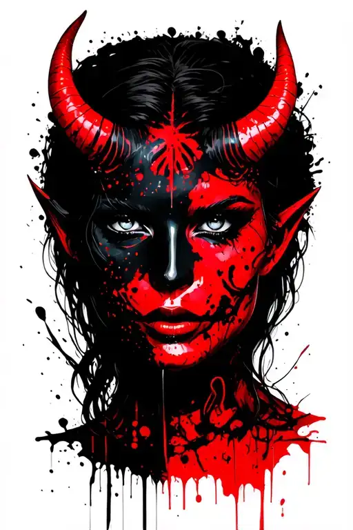 devil woman face tattoo design idea