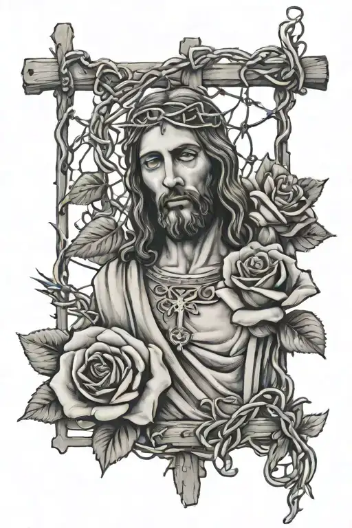 roses barbed wire jesus tattoo design idea