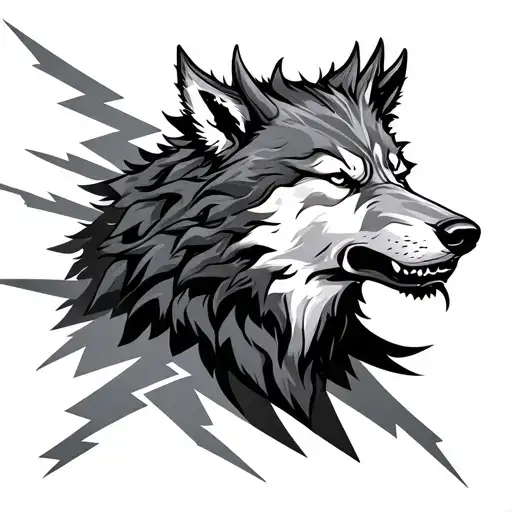 fenrir viking norse wolf with lightning bolts surrounding tattoo design idea