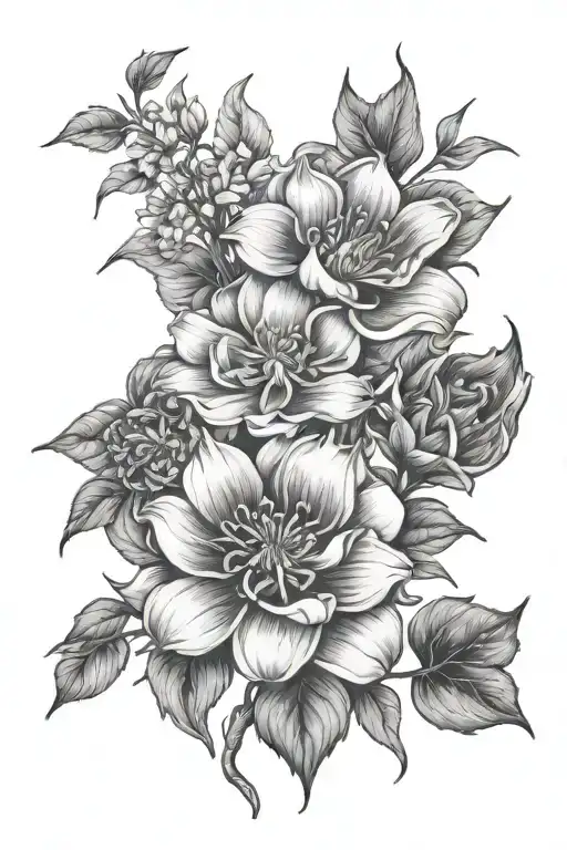 birthmonth flower of 3 siblings tattoo design idea