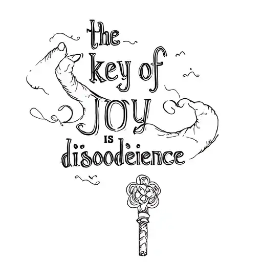 I want a picture of me with a tattoo that means this word.the key of joy is disobedience tattoo design idea