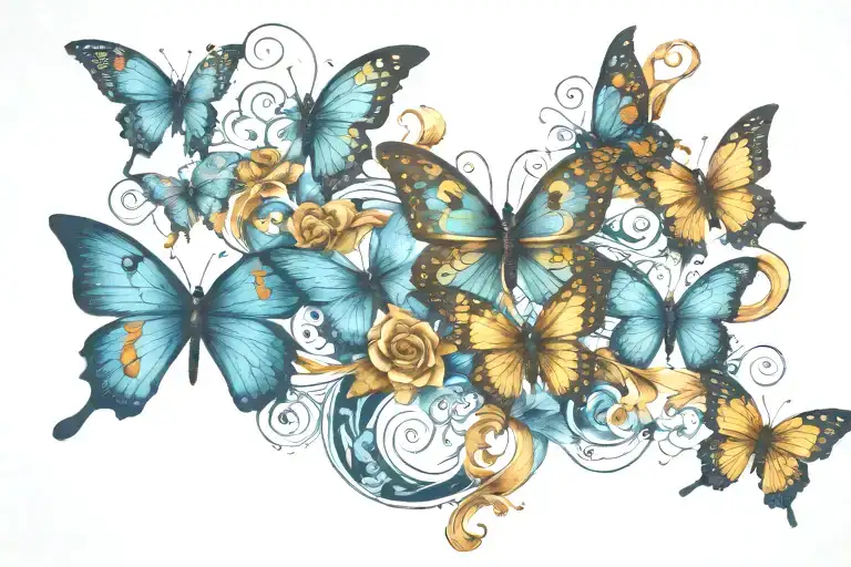 Carmen name with butterflies and swirls ocean tattoo design idea