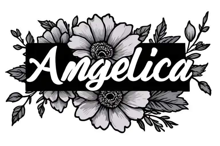 angelica name with flowers on left side tattoo design idea