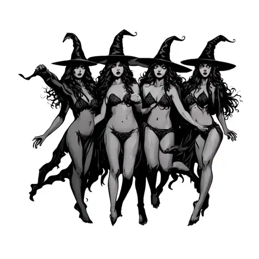 coven dance nude witches dancing around 6 person tattoo design idea